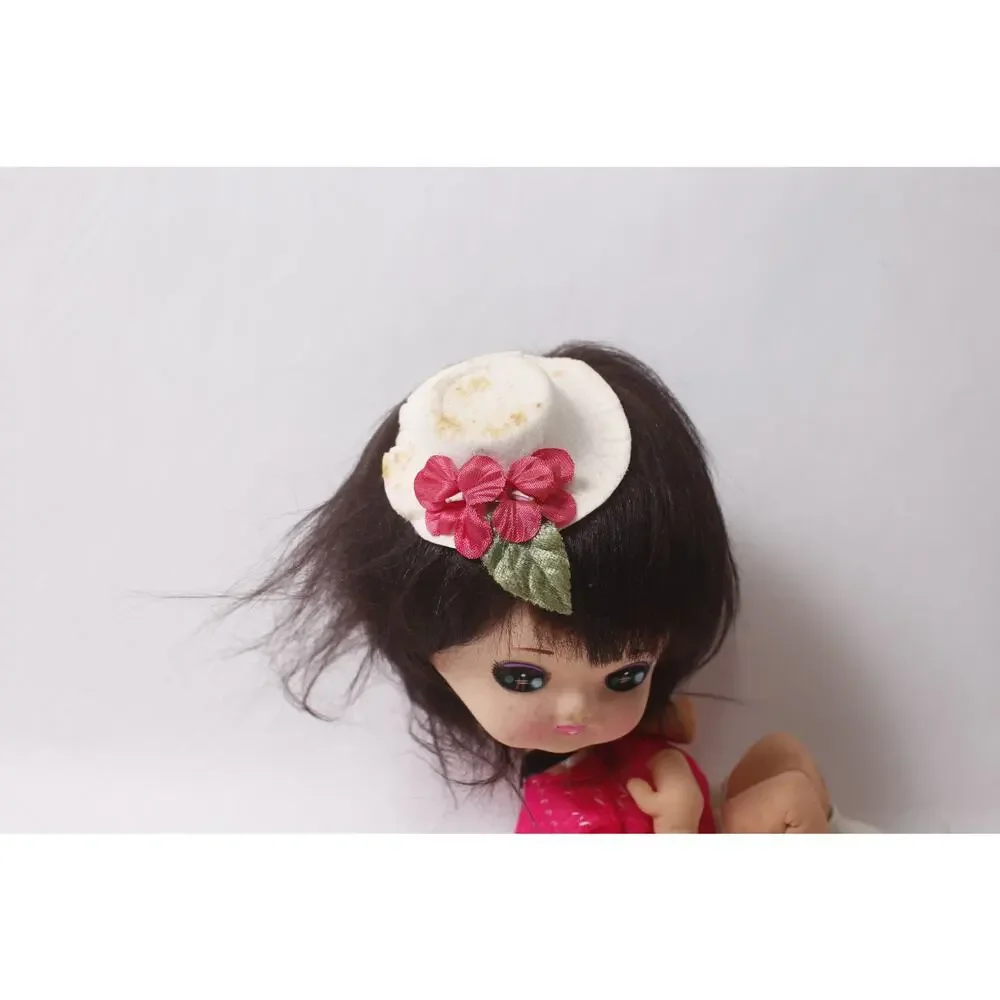 1960s Japanese Pose Doll Brown Hair Pink Dress and Floral Hat ~ 260826-WH 1308